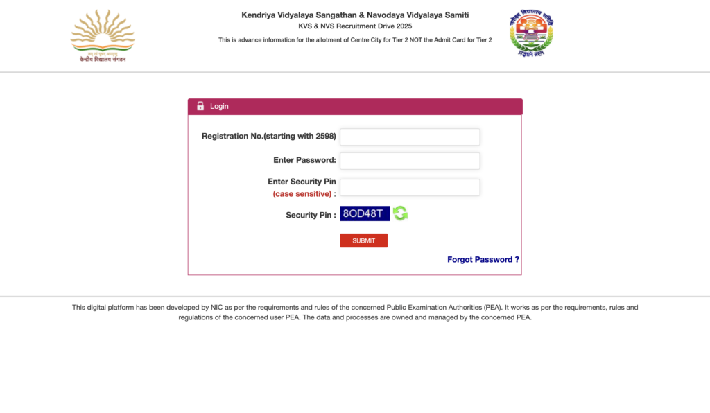 KVS NVS Exam City Slip 2026