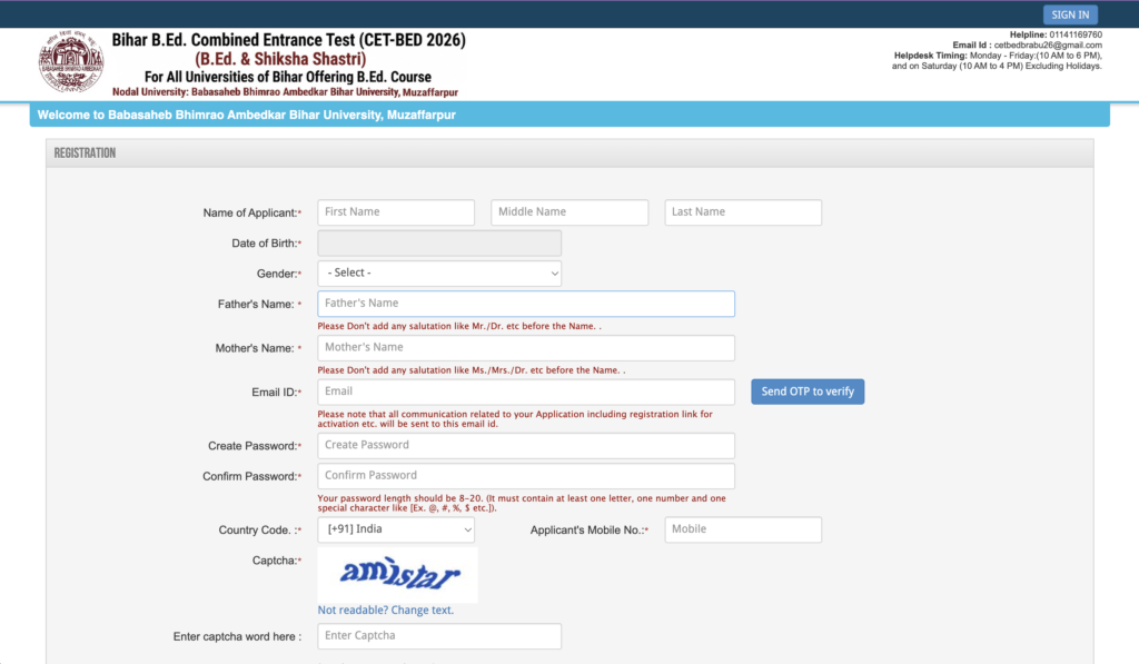 Bihar CET B.Ed Online Form 2026