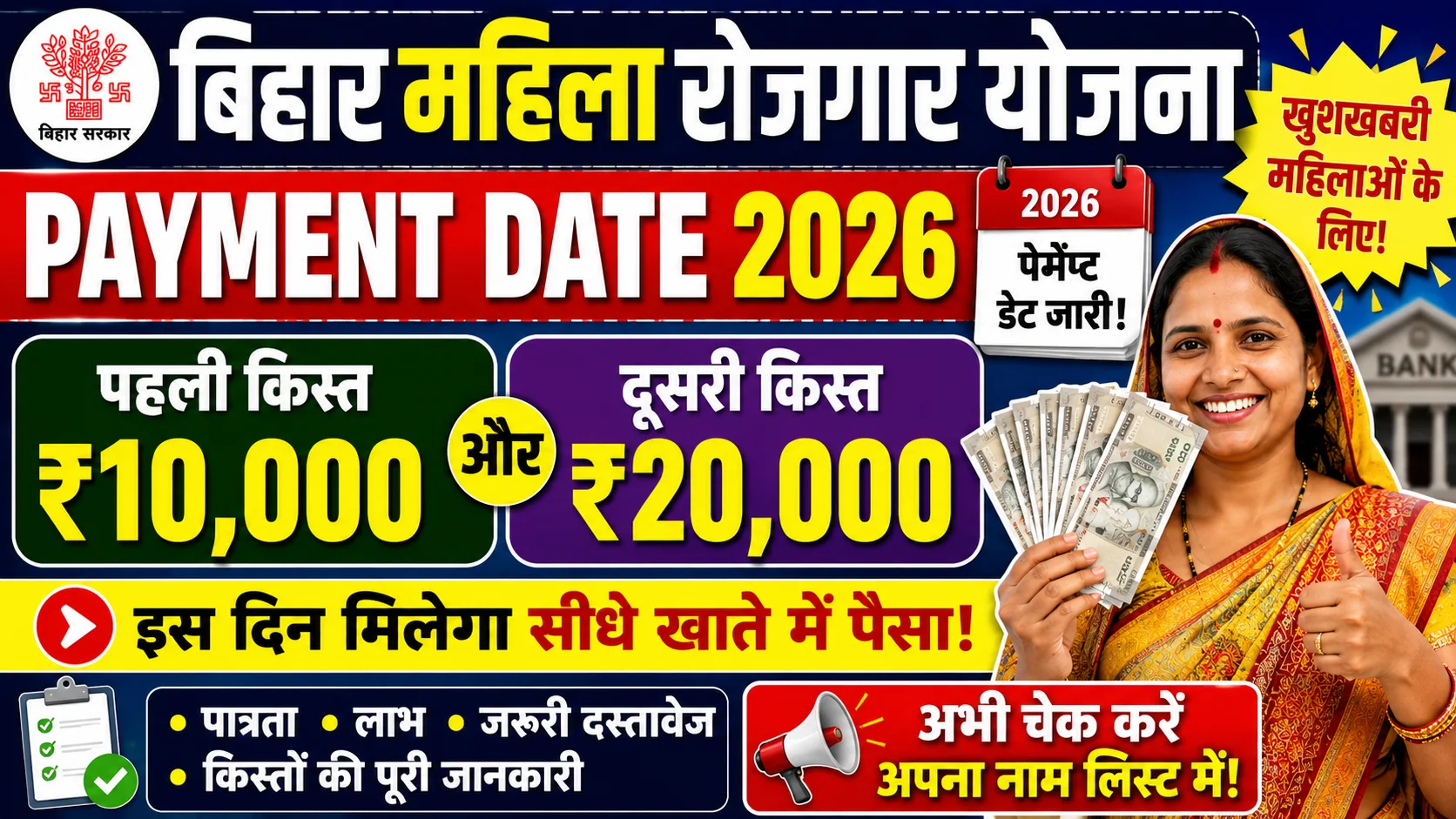 Bihar Mahila Rojgar Yojana Payment Date 2026
