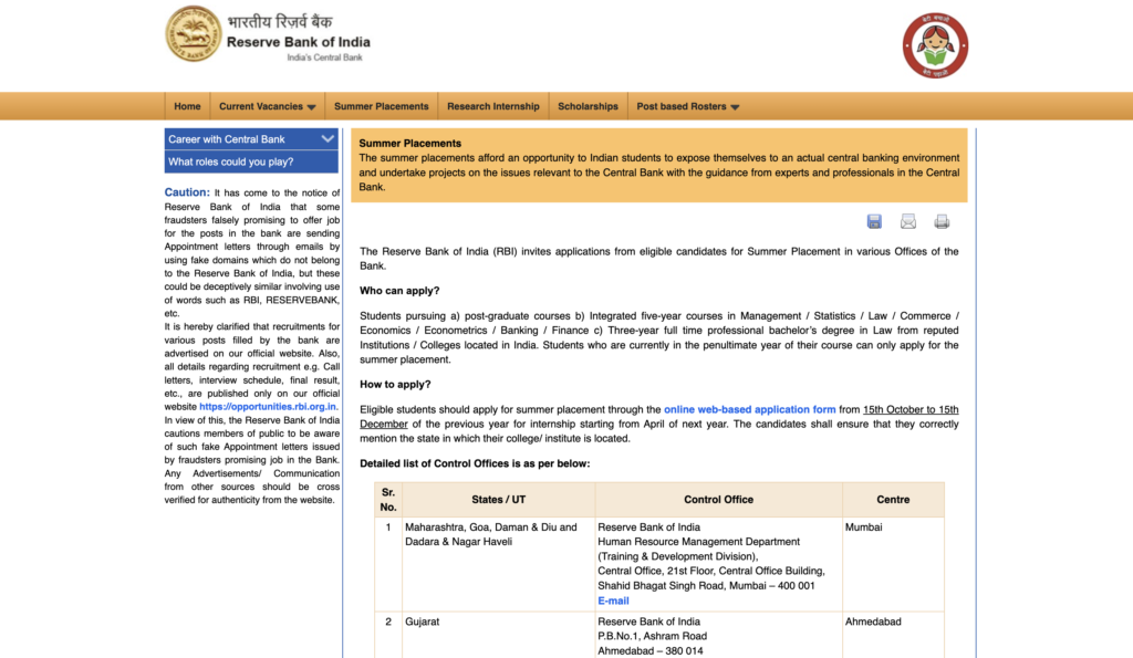 RBI Summer Internship 2026